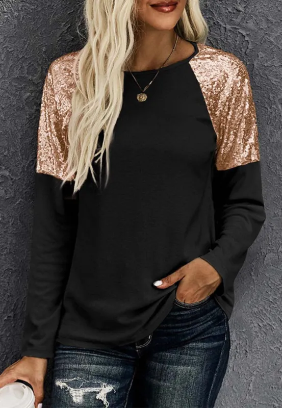 Sequin Shoulder Raglan Sleeve Sweatshirt sold by Anna-Kaci