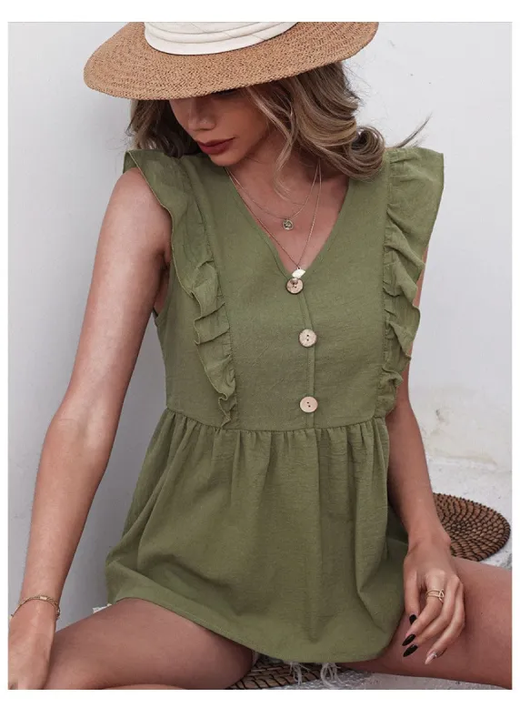 Ruffle Front Peplum Blouse sold by Anna-Kaci