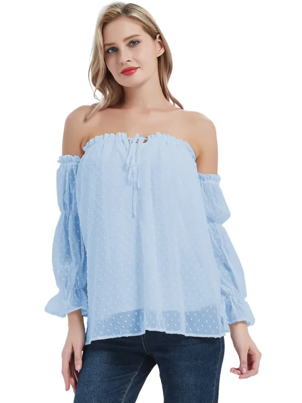 Anna-Kaci Womens Semi Sheer Boho Peasant Long Sleeve Off the Shoulder Top sold by Anna-Kaci