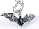 Black Flying Bat Pendant Necklace With Roman Numeral Engravings sold by Anna-Kaci