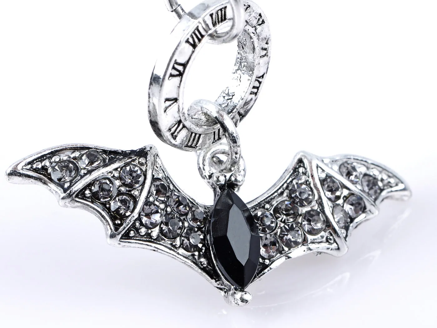 Black Flying Bat Pendant Necklace With Roman Numeral Engravings sold by Anna-Kaci product image thumbnail 2