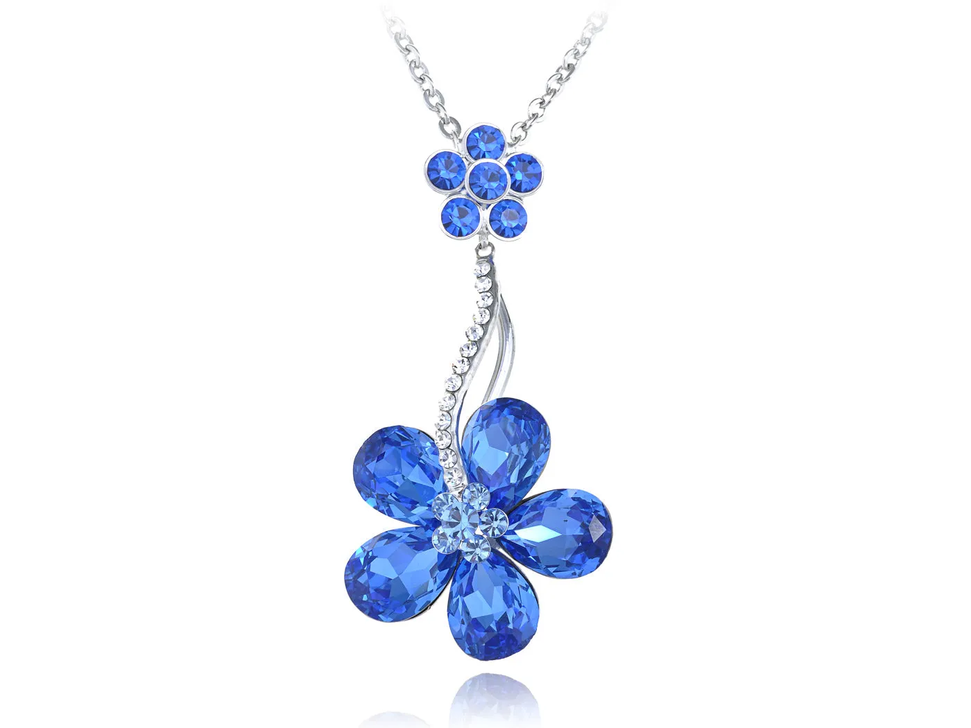 Swarovski Crystal Sapphire Solo Daisy Dangling Big Flower Element Necklace sold by Anna-Kaci