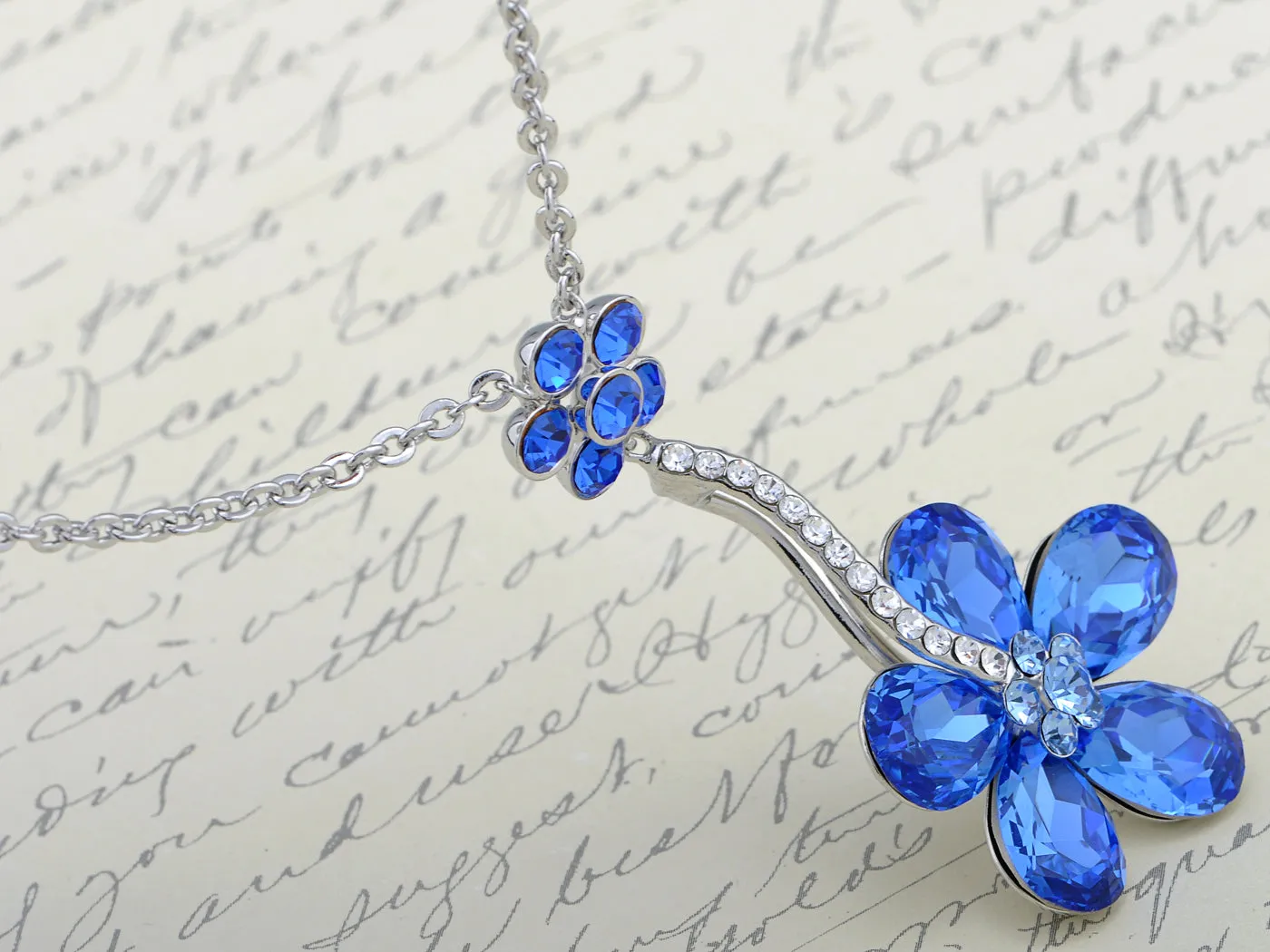 Swarovski Crystal Sapphire Solo Daisy Dangling Big Flower Element Necklace sold by Anna-Kaci product image thumbnail 2
