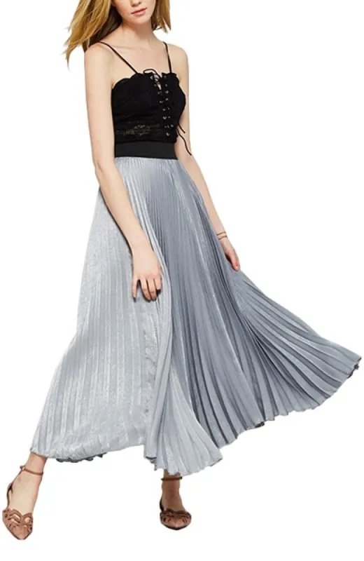 Womens Satin High Waist Elastic Band Pleated Skirt sold by Anna-Kaci