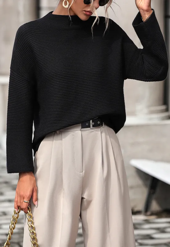 Mid Neck Pull Over Knit Textured Sweater sold by Anna-Kaci