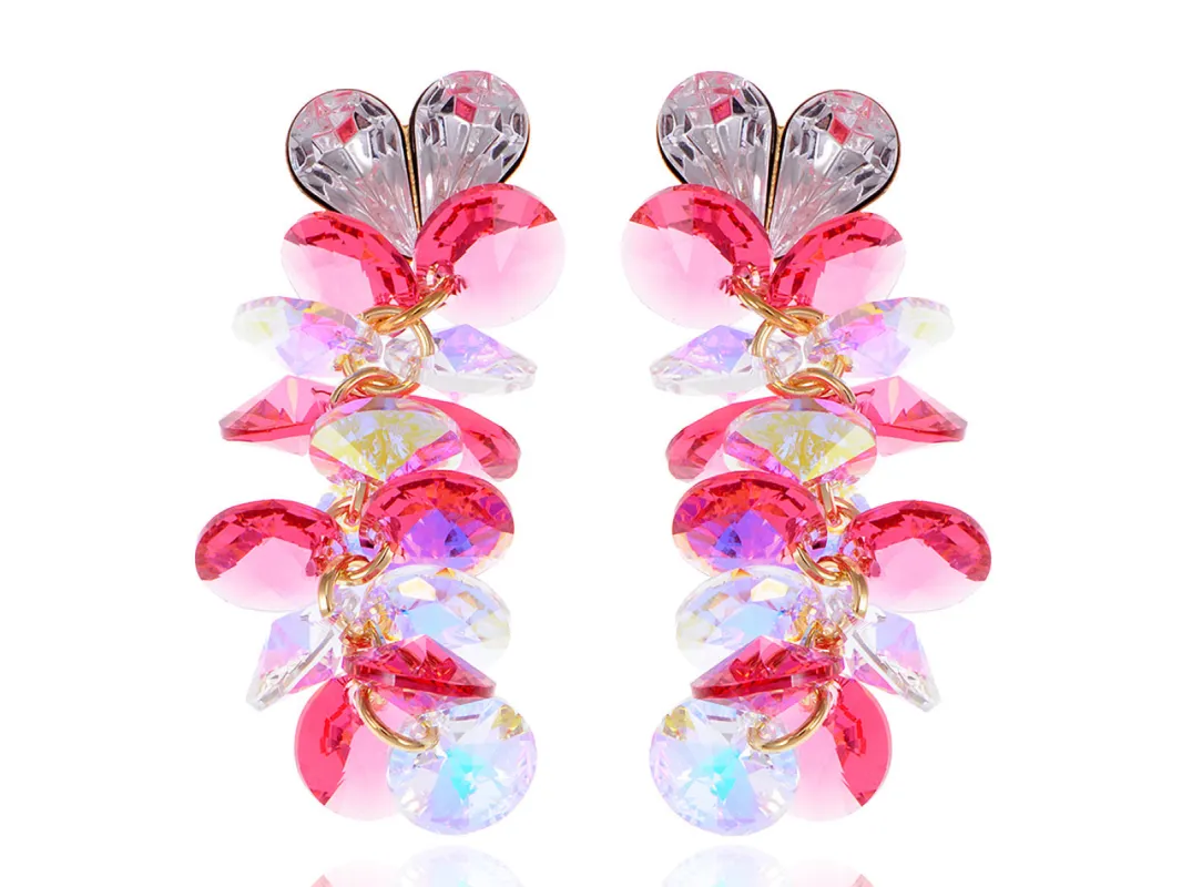 Swarovski Crystal Element Gold Rose Pink Colored Heart Cluster Dangle Earrings sold by Anna-Kaci
