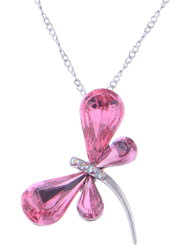 Swarovski Crystal Light Fuchsia Asymmetrical Ab Butterfly Bug Element Necklace sold by Anna-Kaci