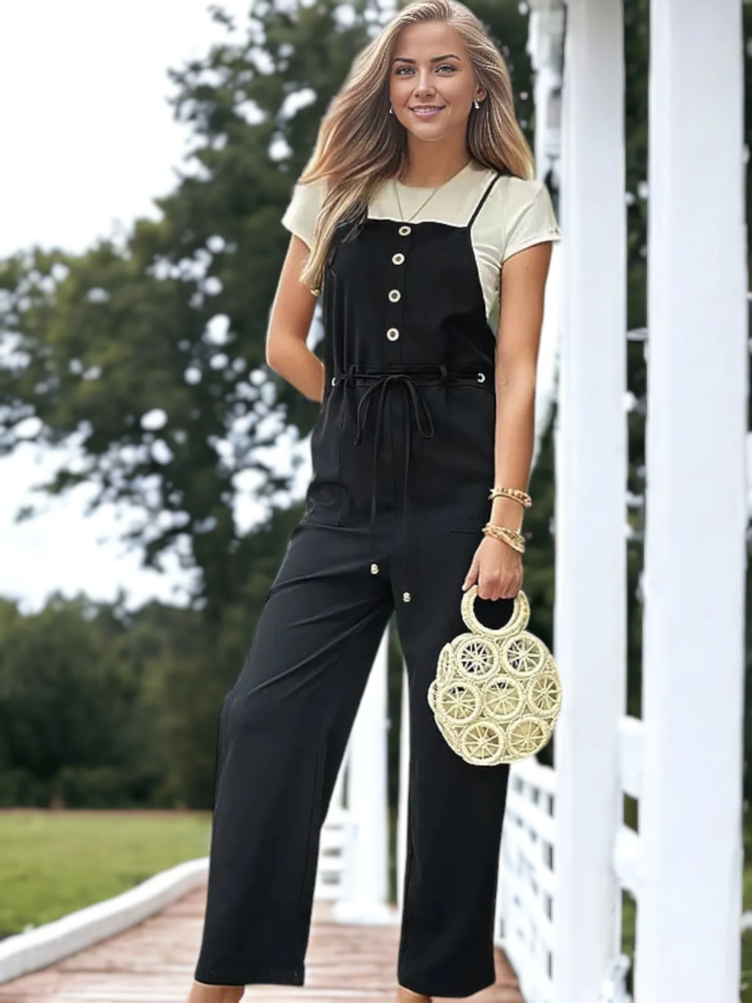 Buttoned Front Belted Jumpsuit sold by Anna-Kaci product image thumbnail 2