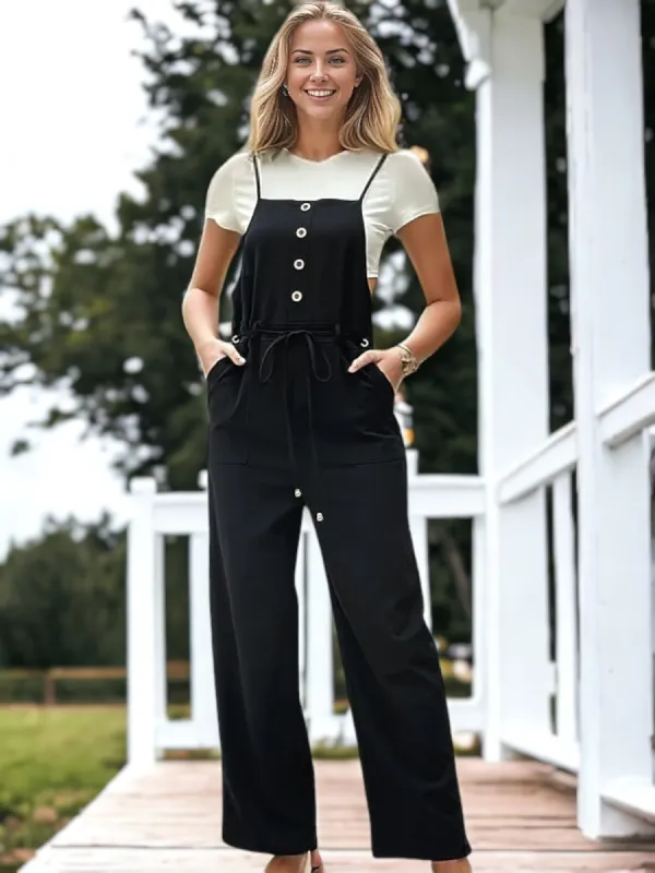 Buttoned Front Belted Jumpsuit sold by Anna-Kaci