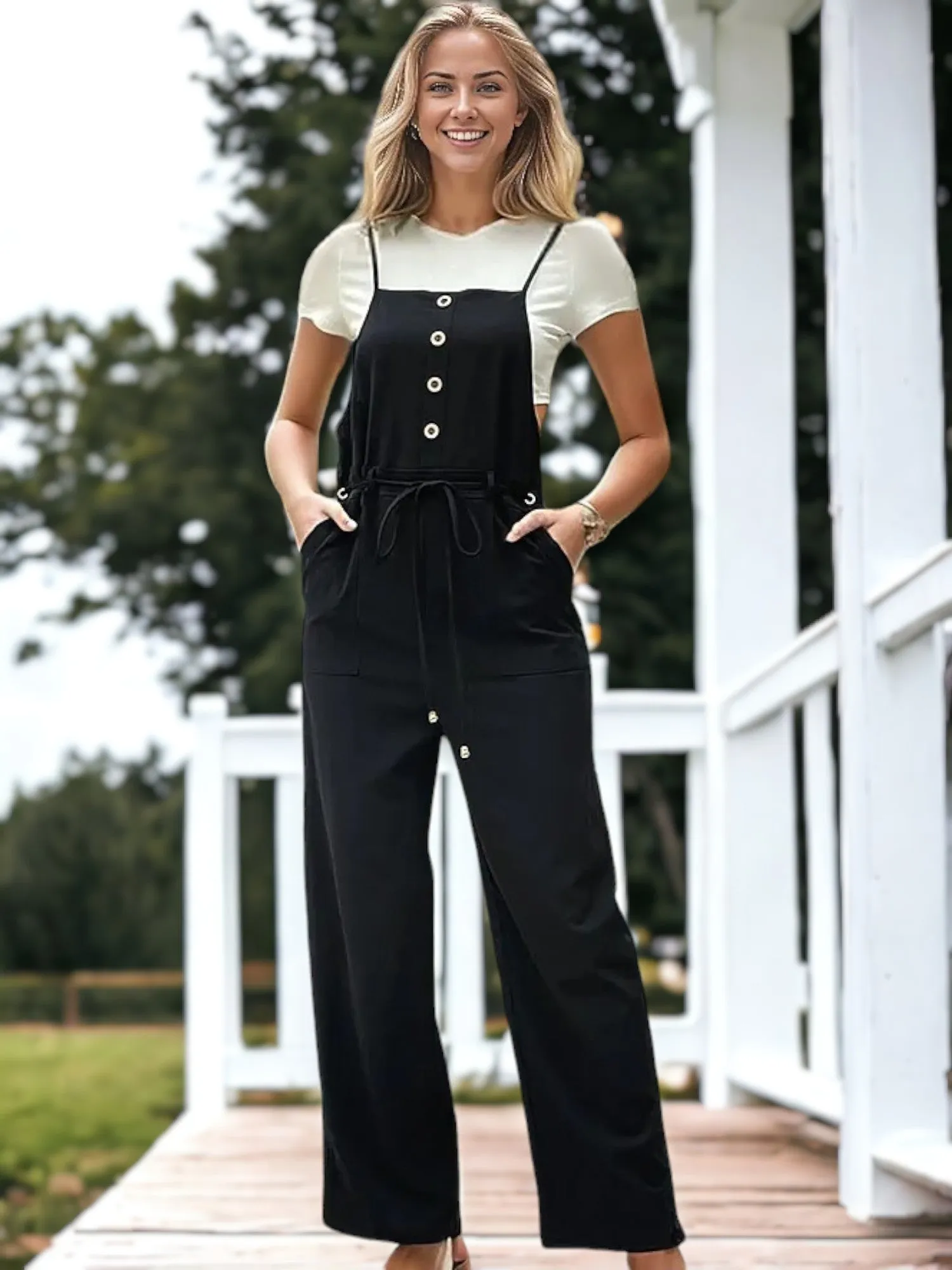Buttoned Front Belted Jumpsuit sold by Anna-Kaci