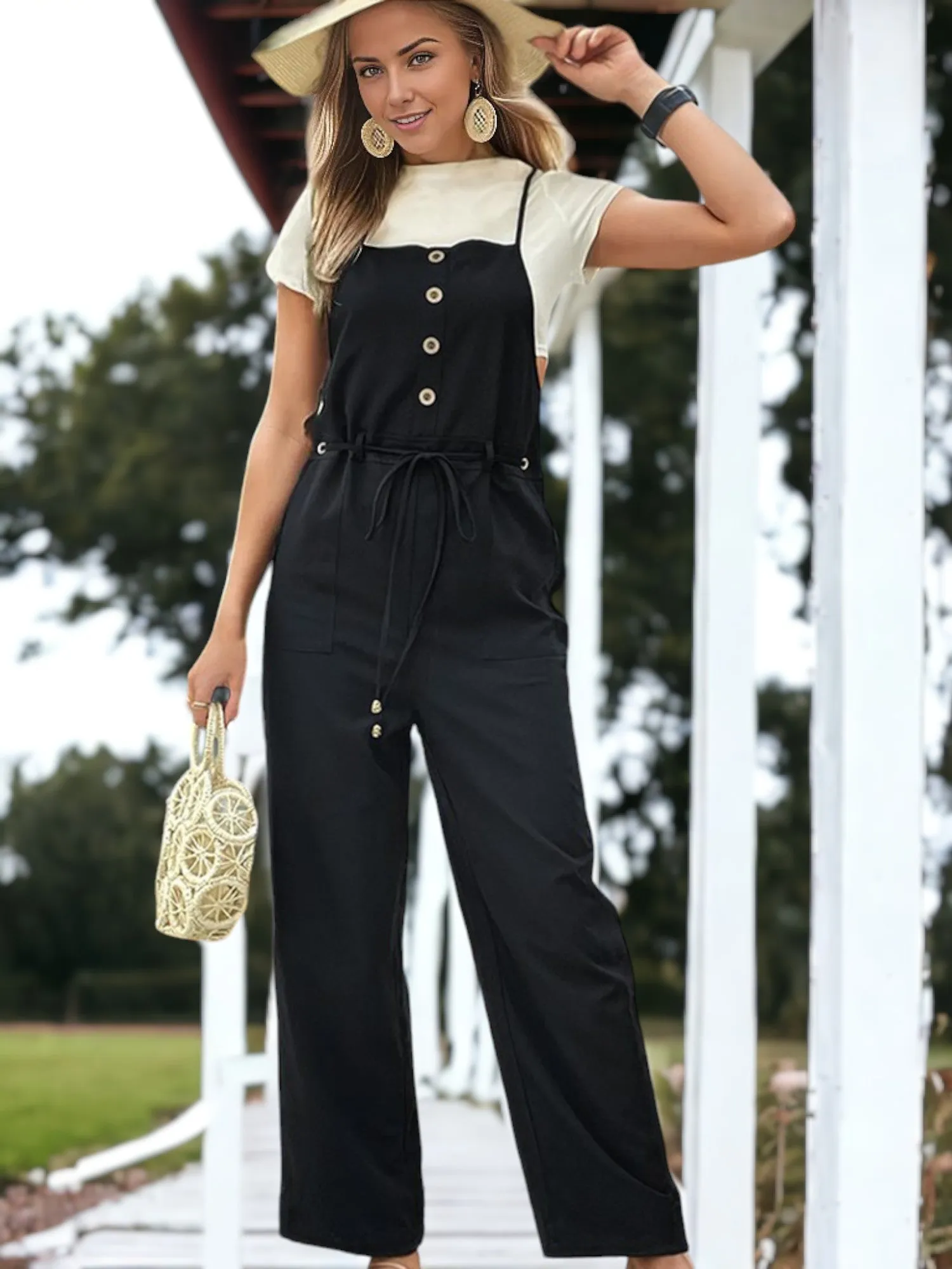 Buttoned Front Belted Jumpsuit sold by Anna-Kaci product image thumbnail 4