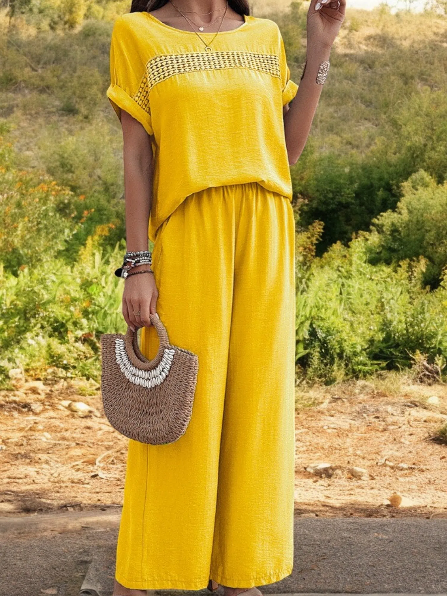 Anna-Kaci Women's Two-Piece Set with Embroidered Detail Top and Wide-Leg Pants sold by Anna-Kaci product image thumbnail 5