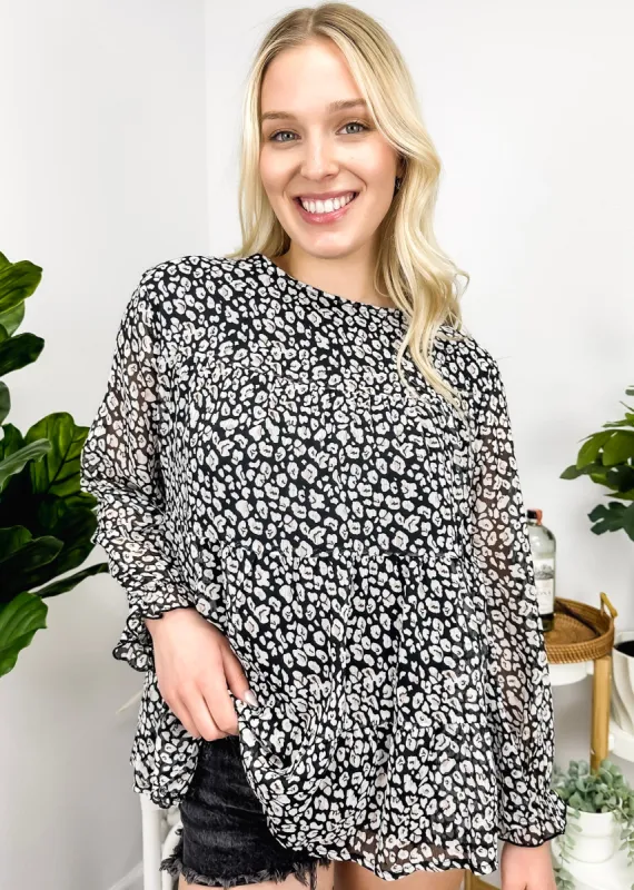 Printed Ruffle Hem Flowy Blouse sold by Anna-Kaci