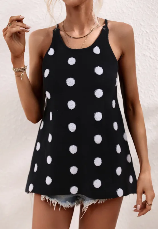 Polka Dot Halter Neck Knit Top sold by Anna-Kaci