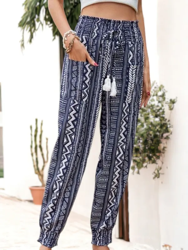Side Pocket High Waisted Boho Paisley Printed Trousers sold by Anna-Kaci