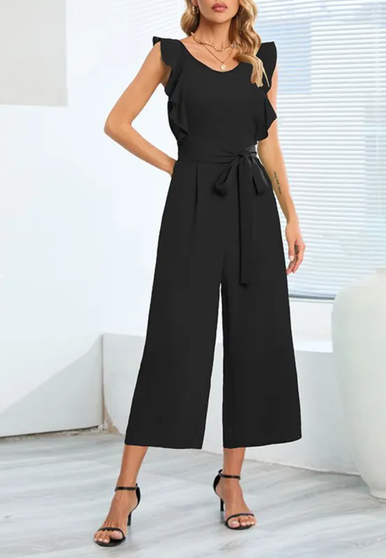 Ruffle Shoulder Cropped Jumpsuit sold by Anna-Kaci