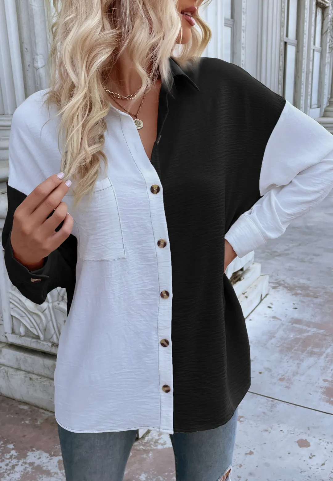 Two Tone Textured Button Shirt sold by Anna-Kaci