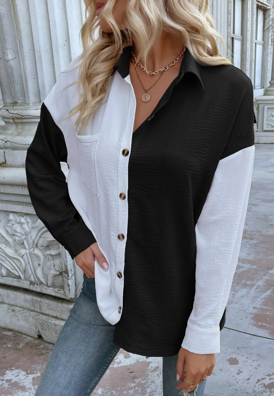 Two Tone Textured Button Shirt sold by Anna-Kaci product image thumbnail 5