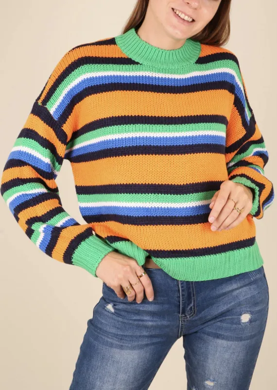 Round Neck Retro Striped Sweater sold by Anna-Kaci