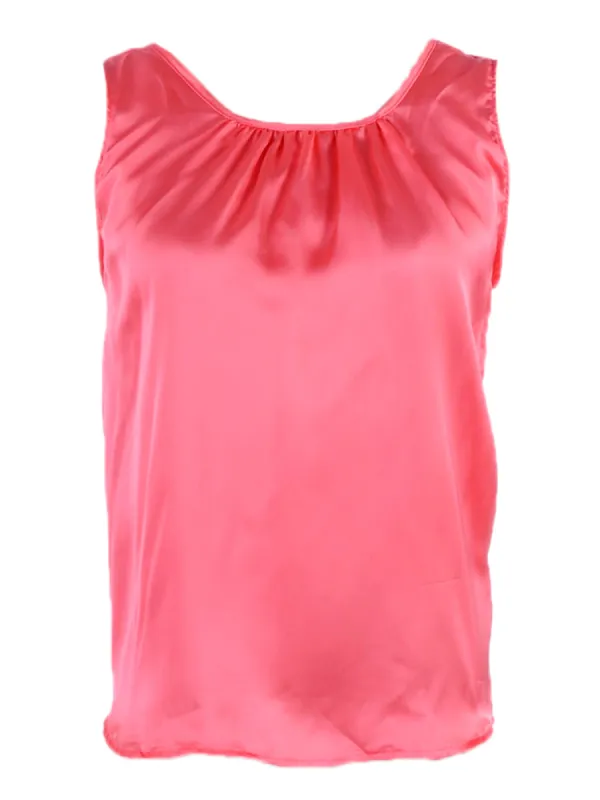 S/M Fit Low V Bow Tie Back Knife Pleated Neckline Satin Top sold by Anna-Kaci