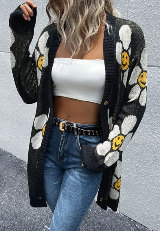 Smiling Daisy Print Cardigan sold by Anna-Kaci