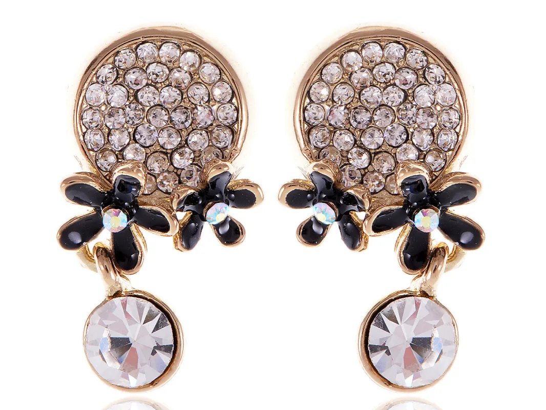 Swarovski Crystal Black Enamel Flowers Stud Earrings sold by Anna-Kaci