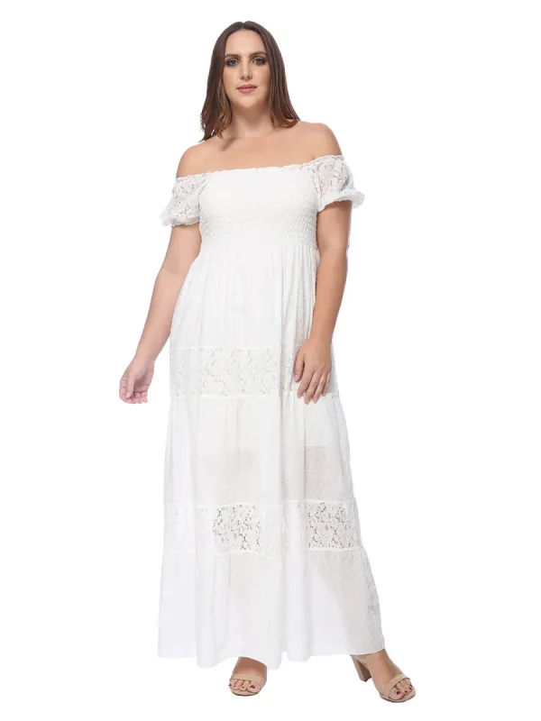 Plus Size Off Shoulder Lace Boho Maxi Dress sold by Anna-Kaci
