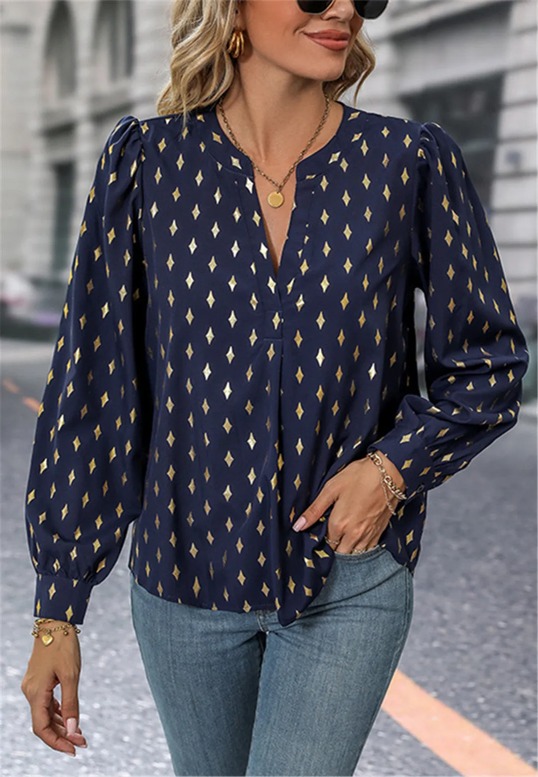 Sparkle Print Long Sleeve Blouse sold by Anna-Kaci product image thumbnail 2