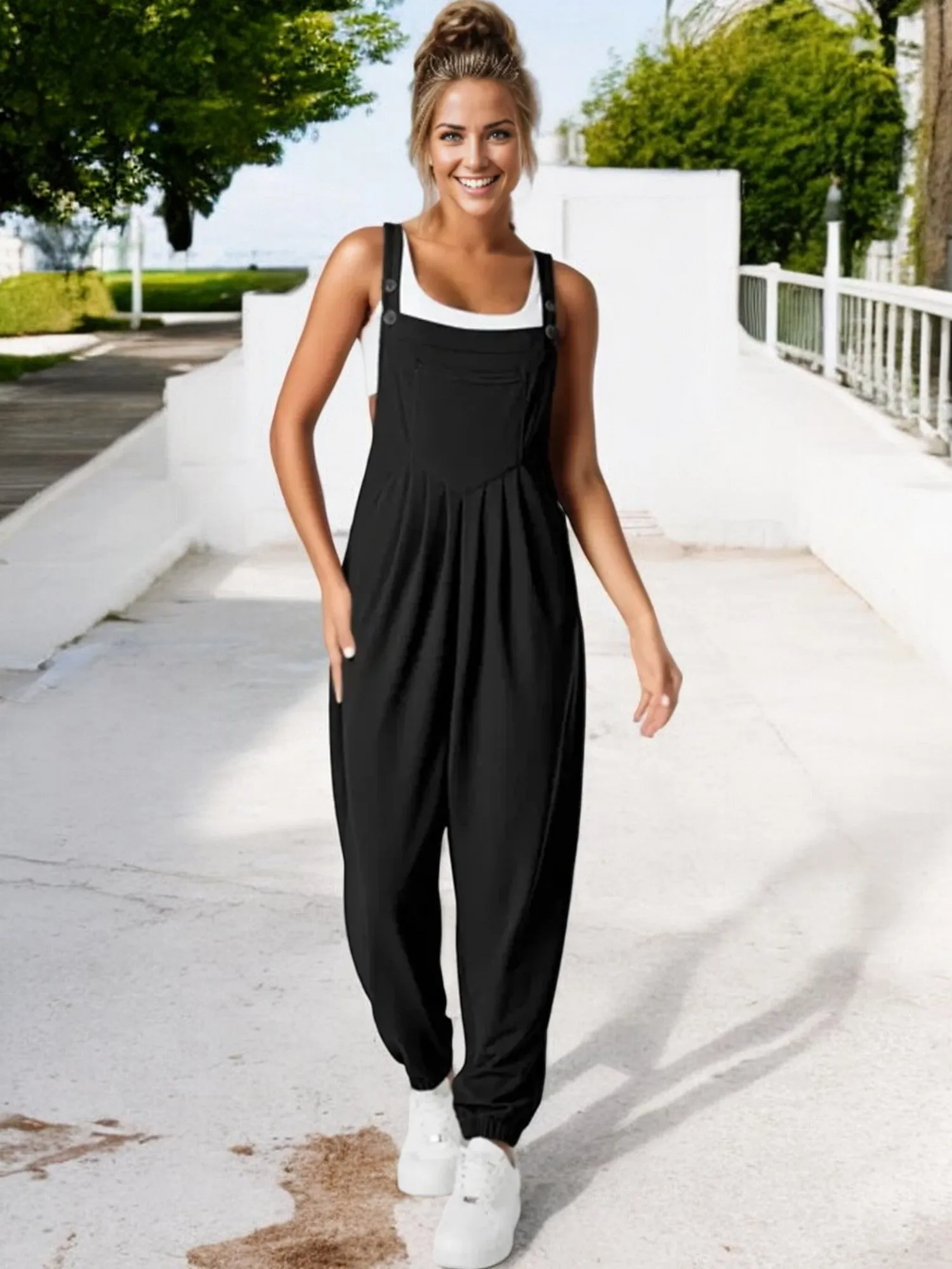 Anna-Kaci Women's Adjustable Strap Pleated Jumpsuit with Elastic Ankle Cuffs sold by Anna-Kaci product image thumbnail 2