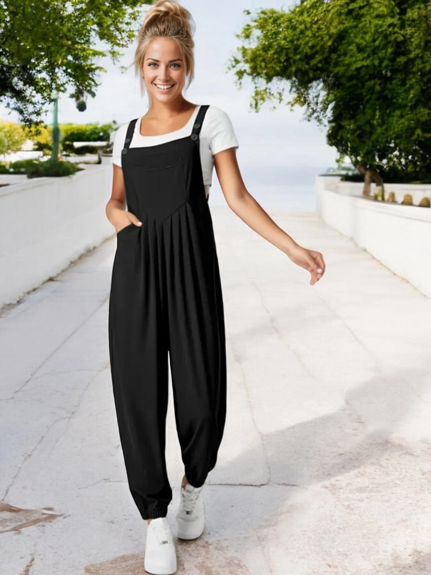 Anna-Kaci Women's Adjustable Strap Pleated Jumpsuit with Elastic Ankle Cuffs sold by Anna-Kaci product image thumbnail 3