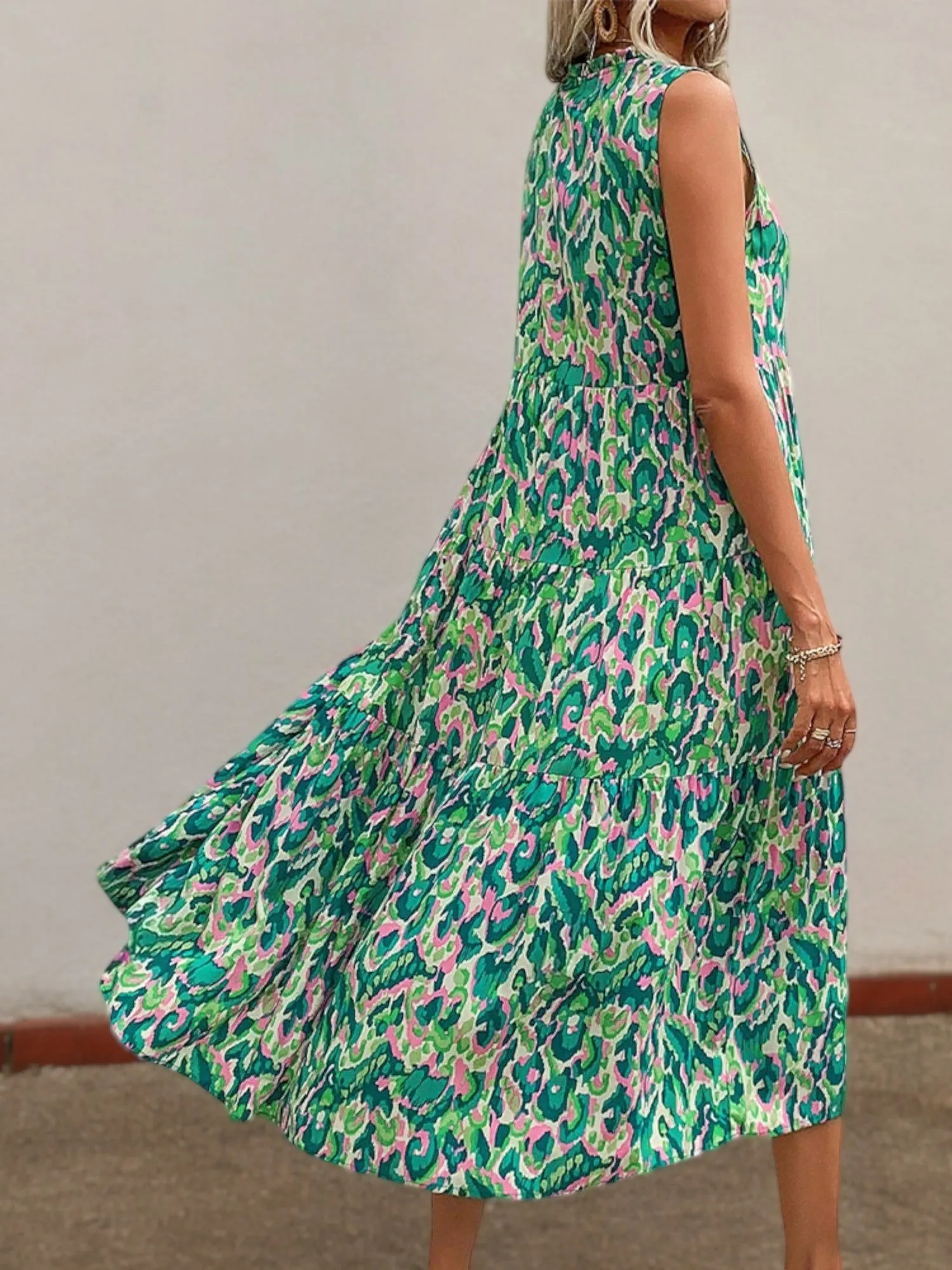 Sleeveless Printed Midi Dress with Tassel Tie Neck and Flowy Fit sold by Anna-Kaci product image thumbnail 5