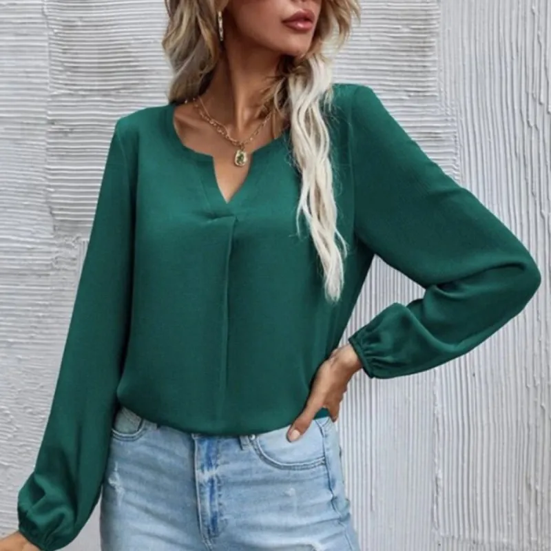 Solid Round Split Neck Blouse sold by Anna-Kaci