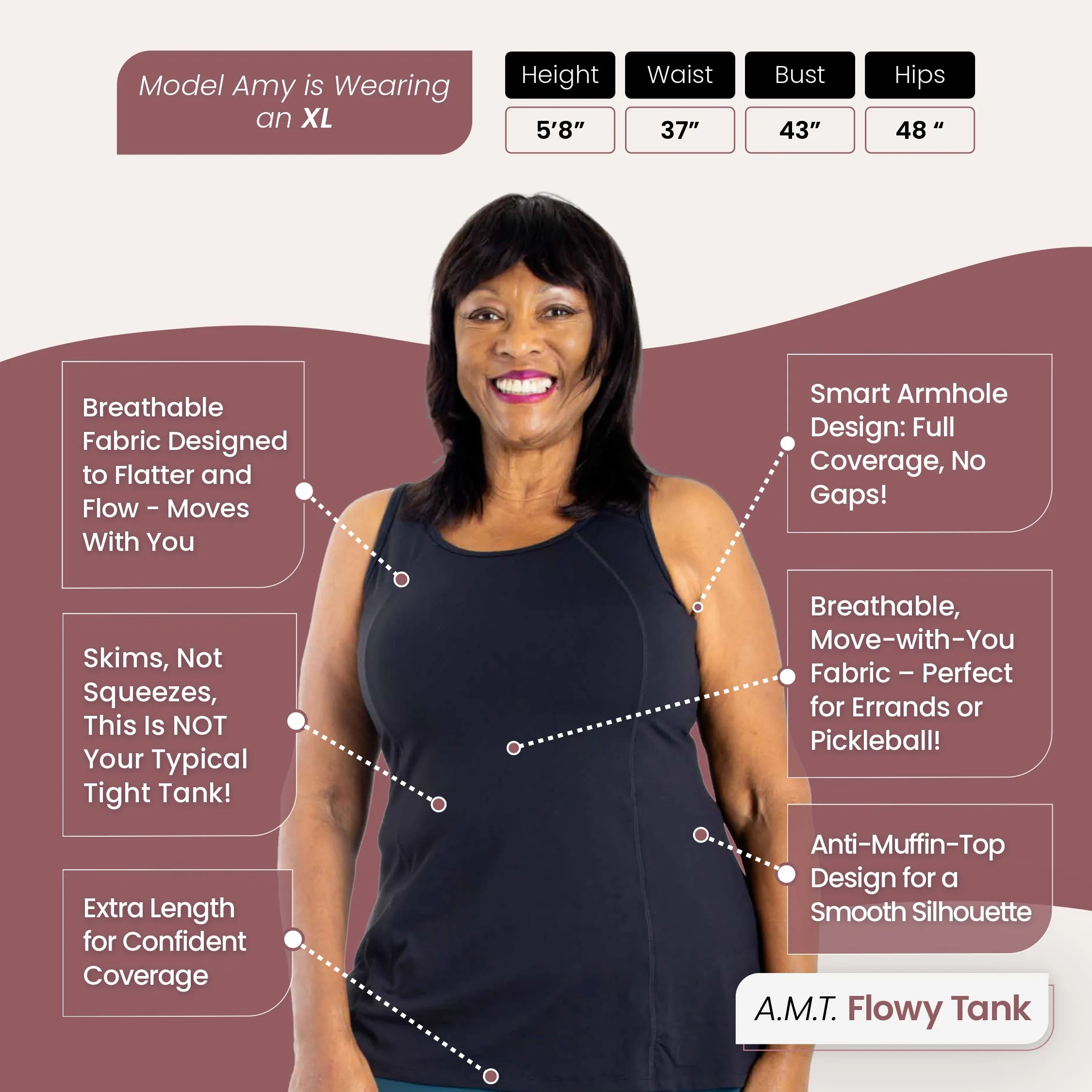 Anti-Muffin-Top Flowy Tank Top (Petite) sold by Any Age Activewear product image thumbnail 3