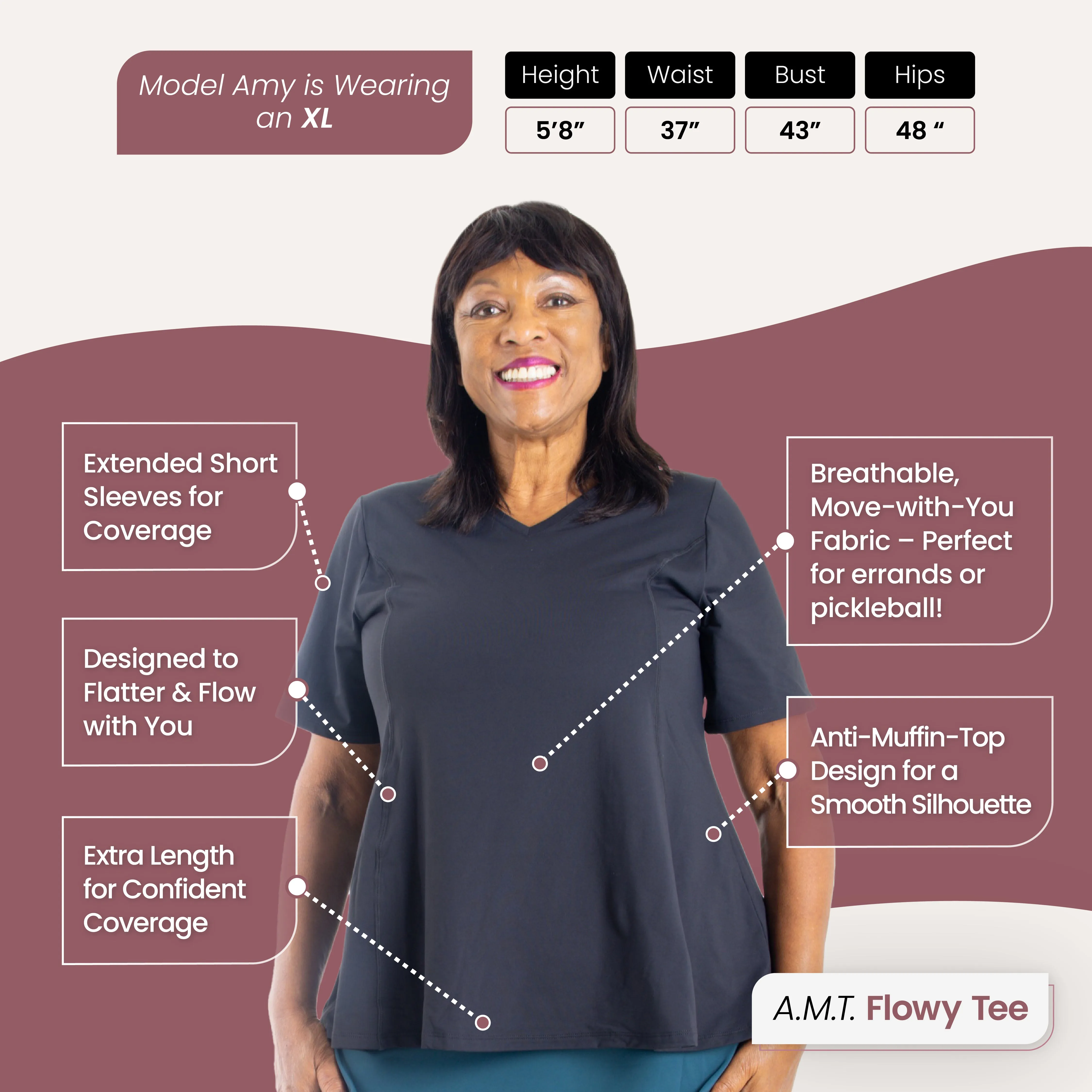 Anti-Muffin-Top Flowy Tee (SL-CTL) sold by Any Age Activewear product image thumbnail 4