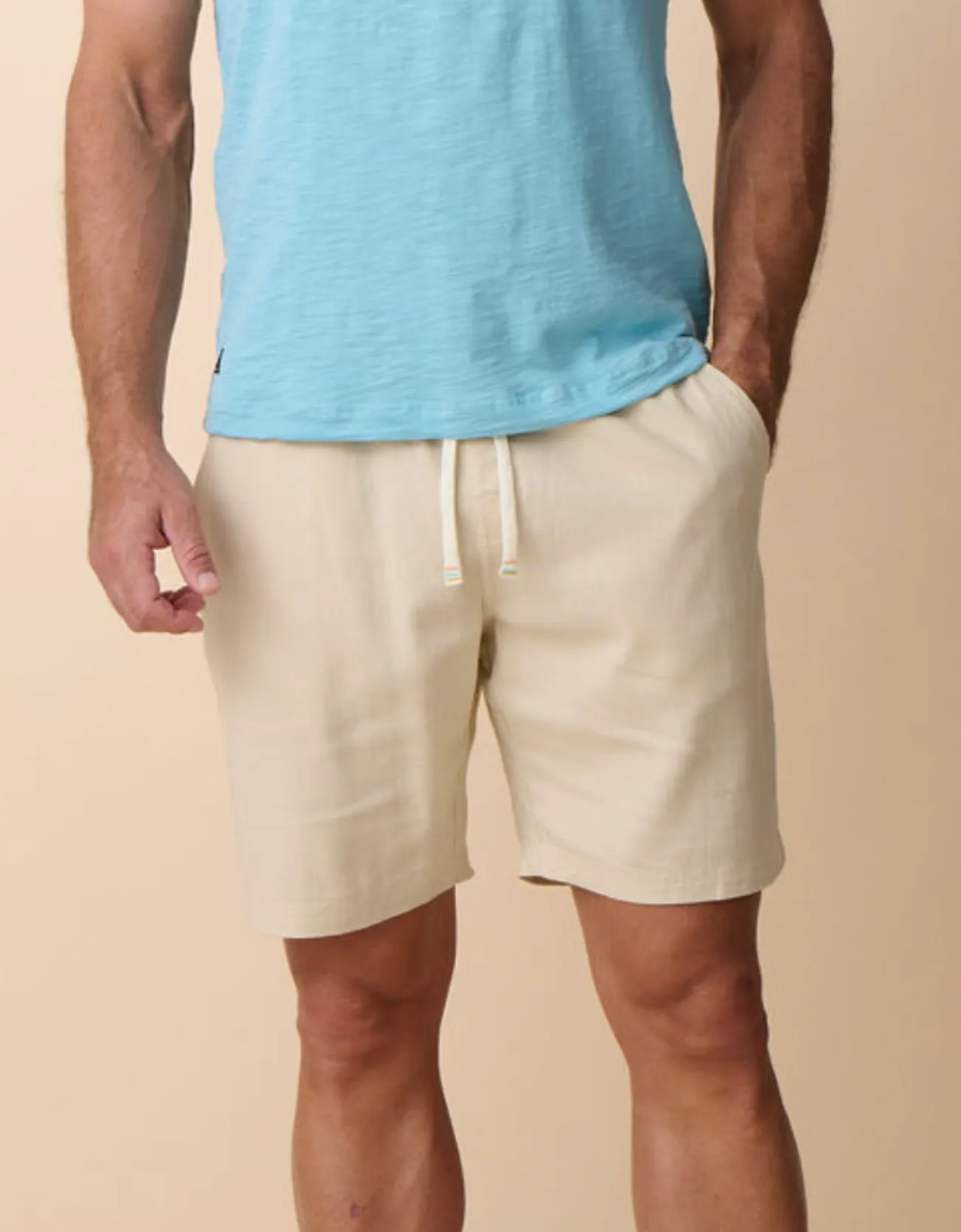 TOO BREEZYS NATURAL BEIGE - STRETCH LINEN SHORTS sold by Baja Llama product image thumbnail 2