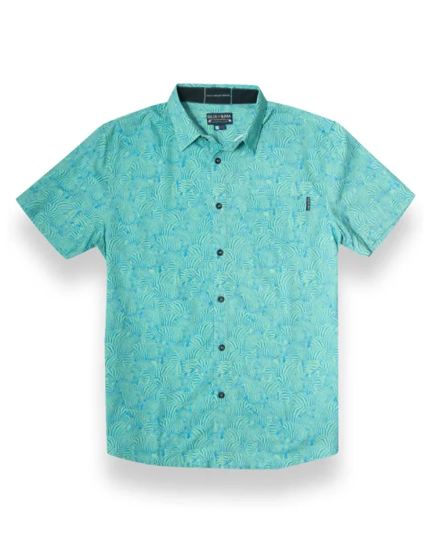 TOO MANY LINES - TURQUOISE ZEBRA  7-SEAS™ BUTTON UP sold by Baja Llama