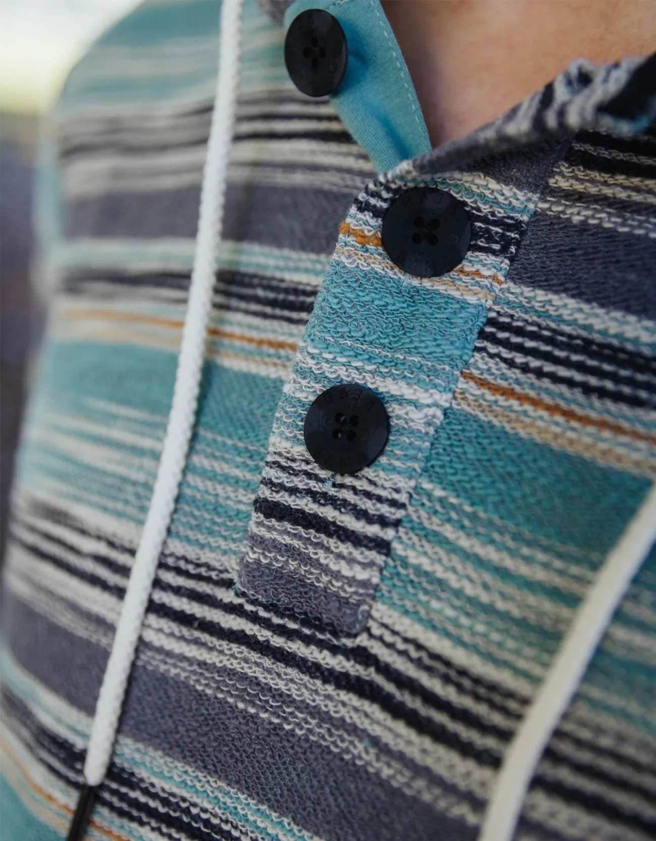 THE GREEN PAAMUL PONCHO - MID-WEIGHT FRENCH TERRY STRIPED PONCHO sold by Baja Llama product image thumbnail 4