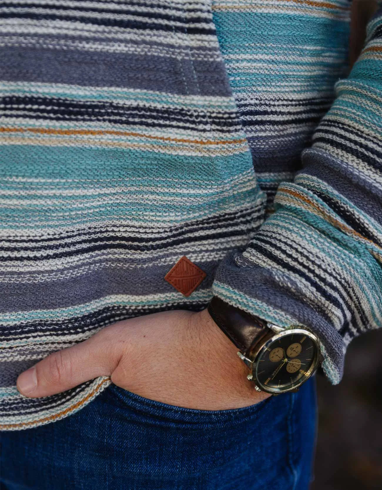 THE GREEN PAAMUL PONCHO - MID-WEIGHT FRENCH TERRY STRIPED PONCHO sold by Baja Llama product image thumbnail 5