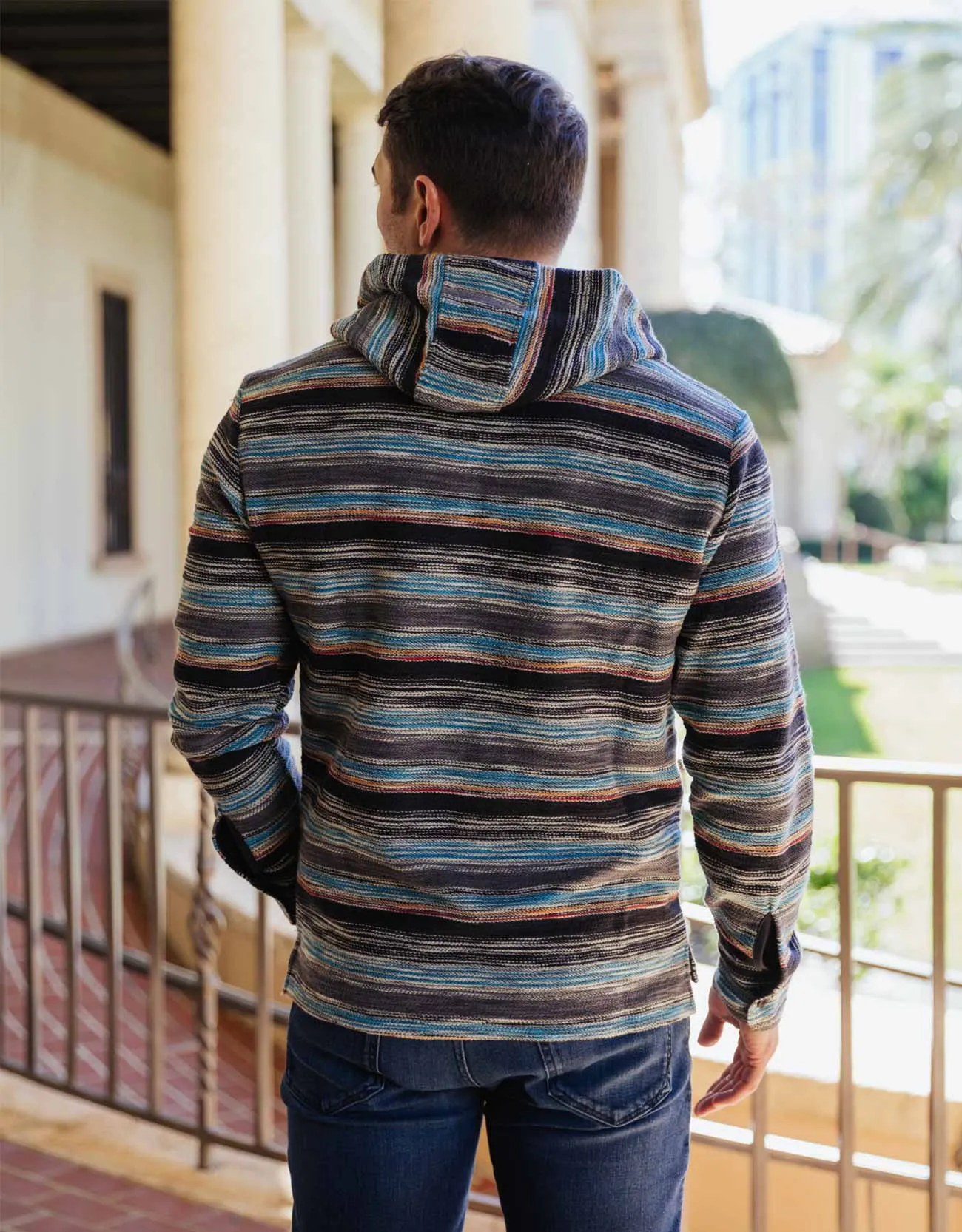 BLACK PAAMUL PONCHO - MID WEIGHT FRENCH TERRY STRIPED PONCHO sold by Baja Llama product image thumbnail 3