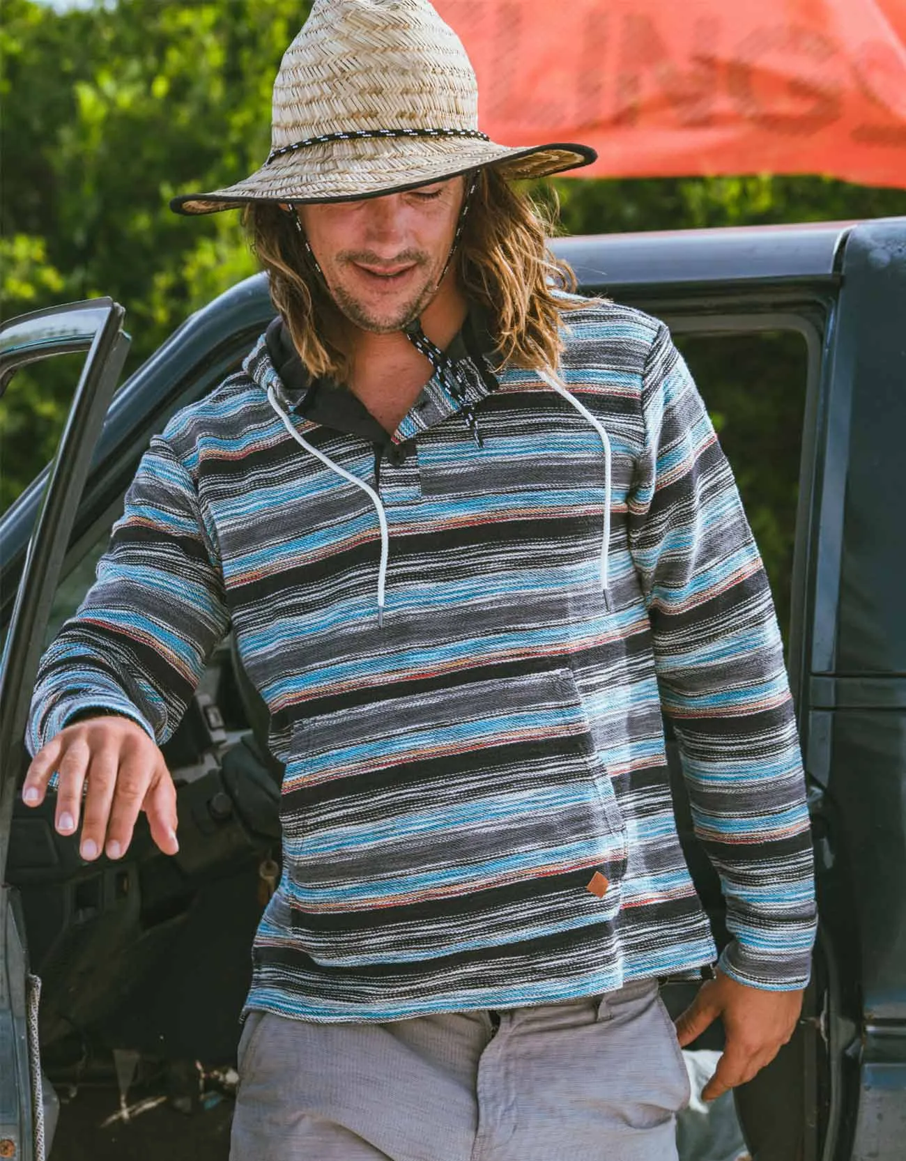 BLACK PAAMUL PONCHO - MID WEIGHT FRENCH TERRY STRIPED PONCHO sold by Baja Llama product image thumbnail 2