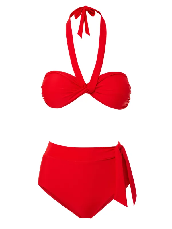 Loryn Top + Side Tie High Waist Bottom in Cherry Red sold by Change of Scenery