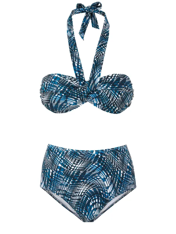 Loryn Top + Classic High Waist Bottom in Abstract Wave sold by Change of Scenery