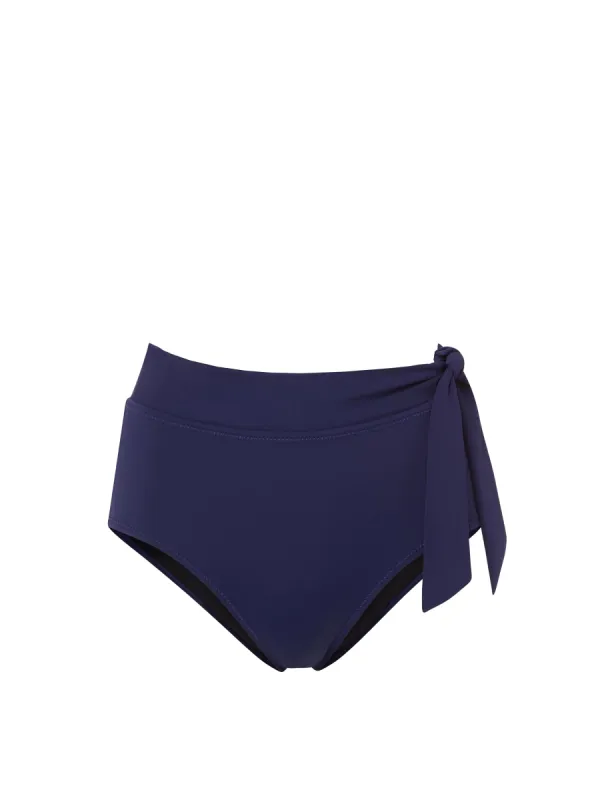 Side Tie High Waist Bottom Navy Satin sold by Change of Scenery
