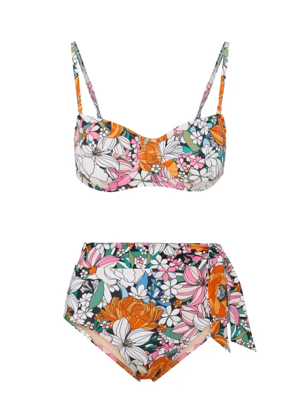 Nellie Top + Side Tie High Waist Bottom in Tropical Garden sold by Change of Scenery