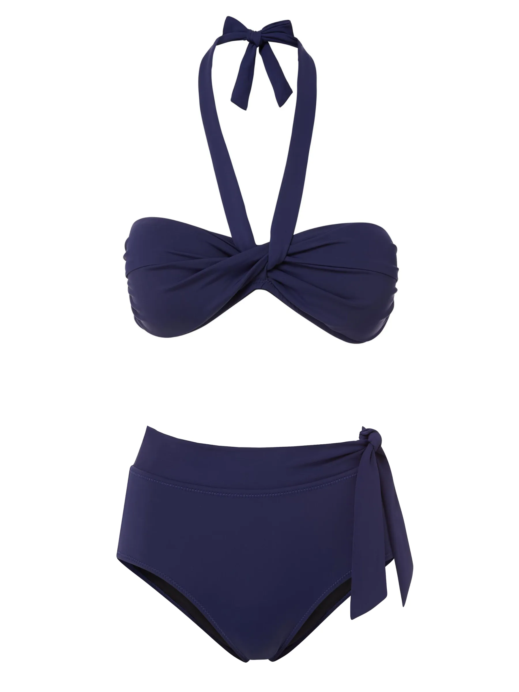 Loryn Top + Side Tie High Waist Bottom in Navy Satin sold by Change of Scenery