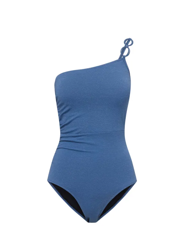 Kara One Piece In Steel Blue Metallic Pique sold by Change of Scenery