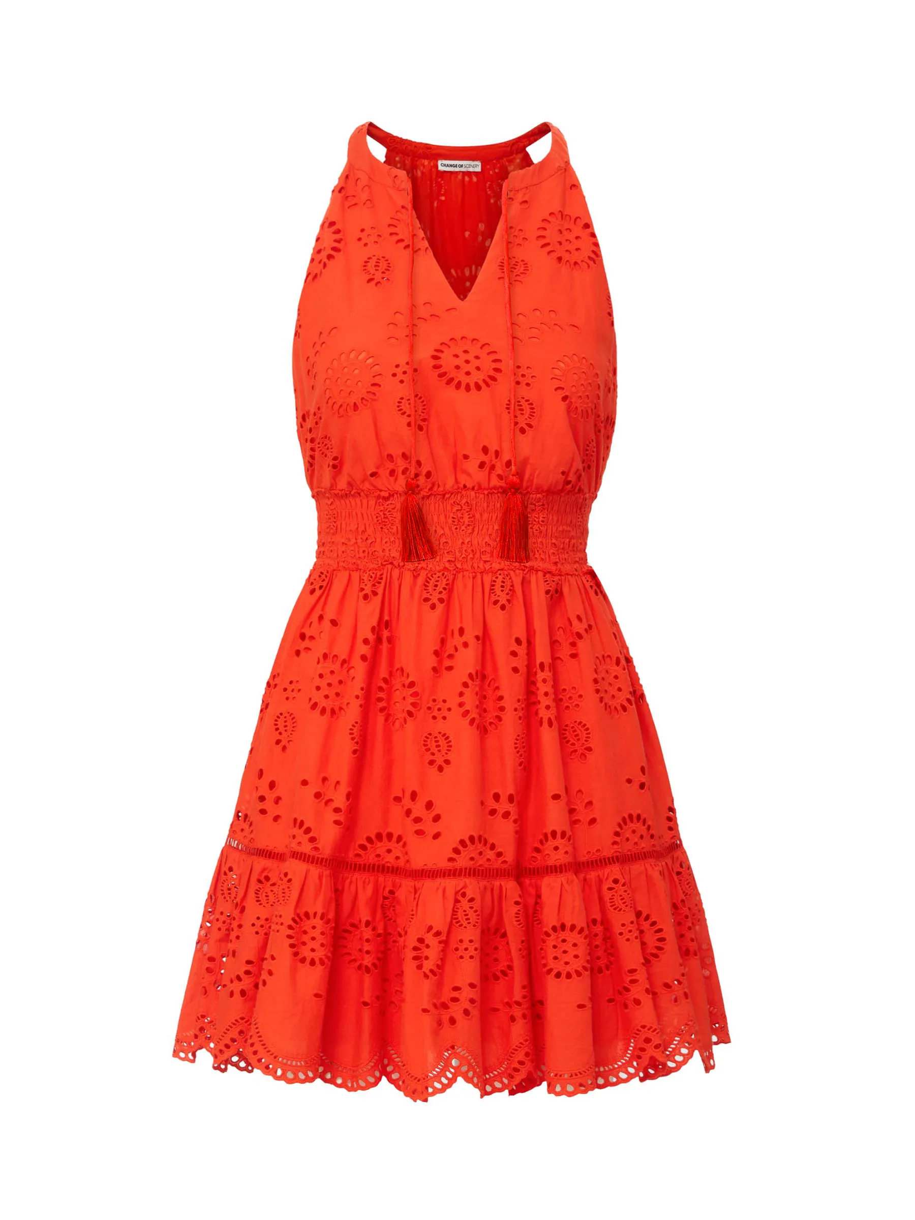 Emma Dress In Flame San Andrés Eyelet sold by Change of Scenery