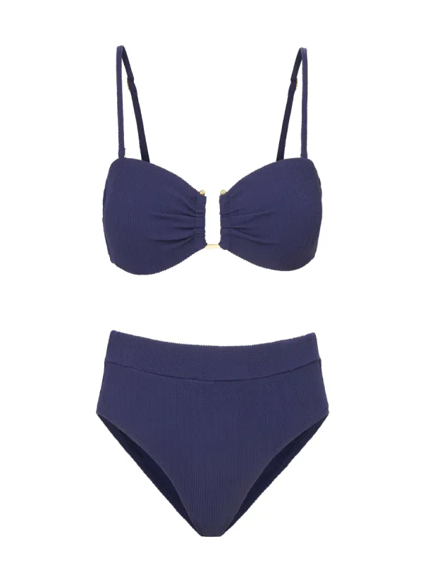 Gina Top + Hi Waist Hi Leg Bottom in Navy Texture sold by Change of Scenery