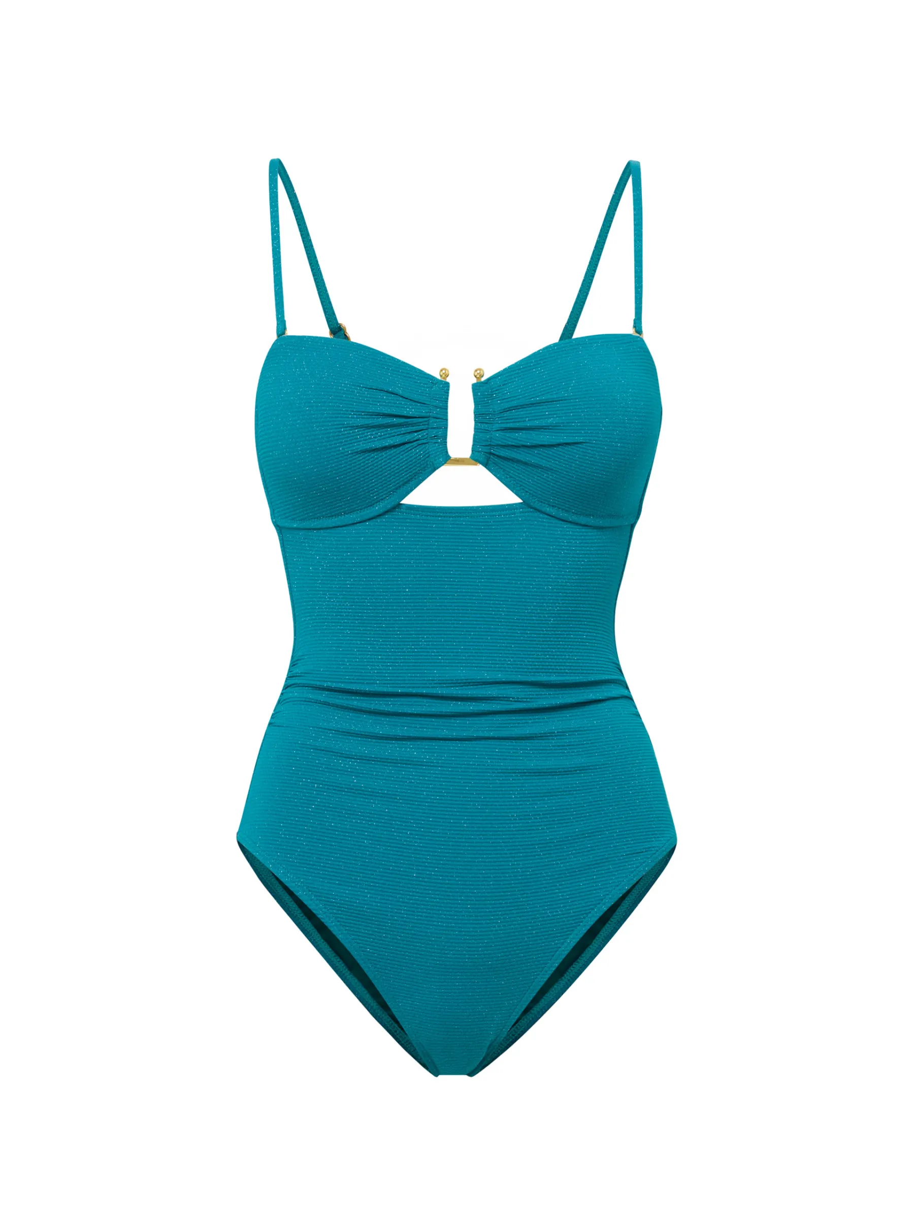 Juliette One Piece In Jungle Green Metallic Pique sold by Change of Scenery