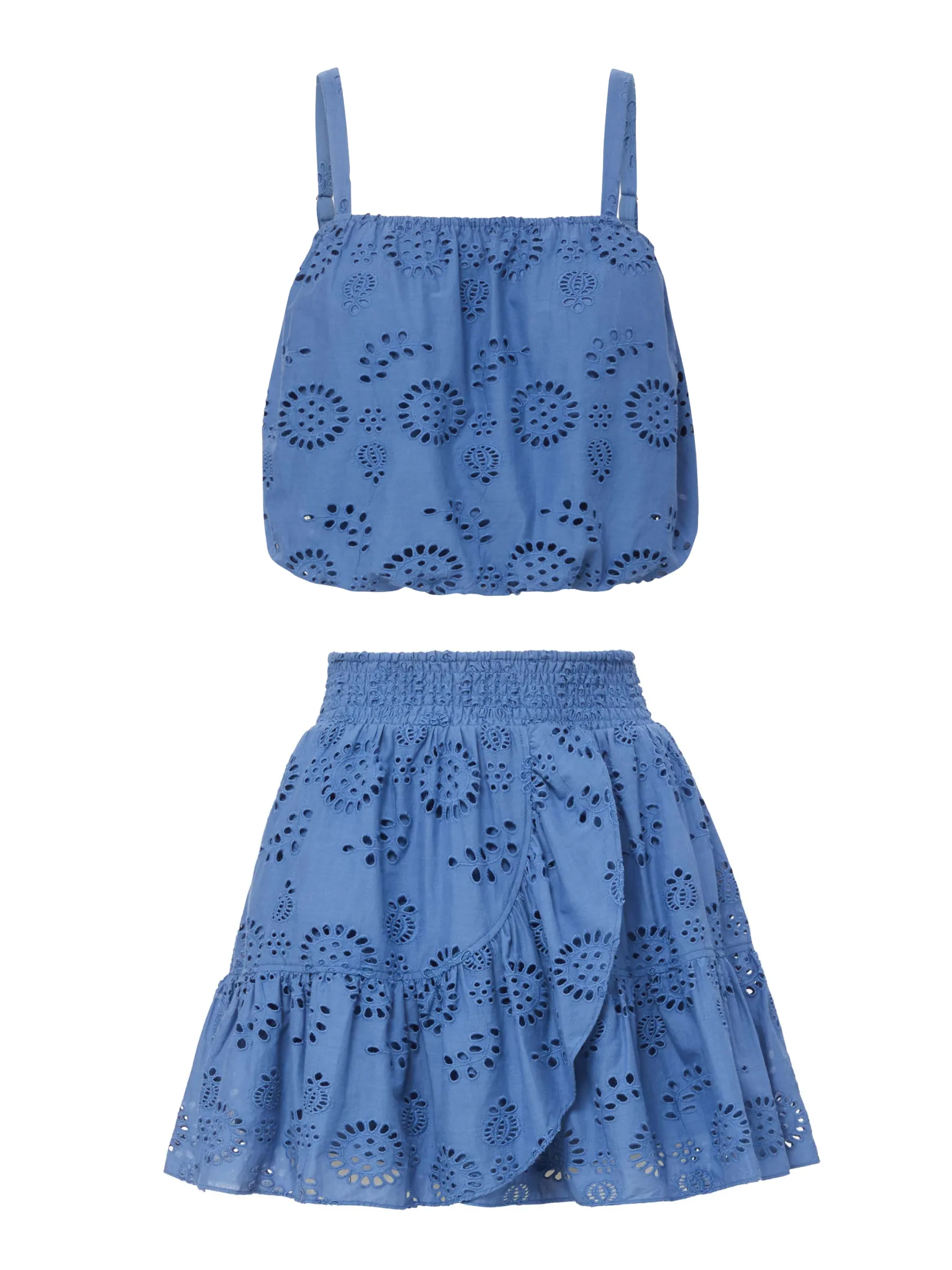 Dani Top + Izzy Skirt Set in Steel Blue Eyelet sold by Change of Scenery